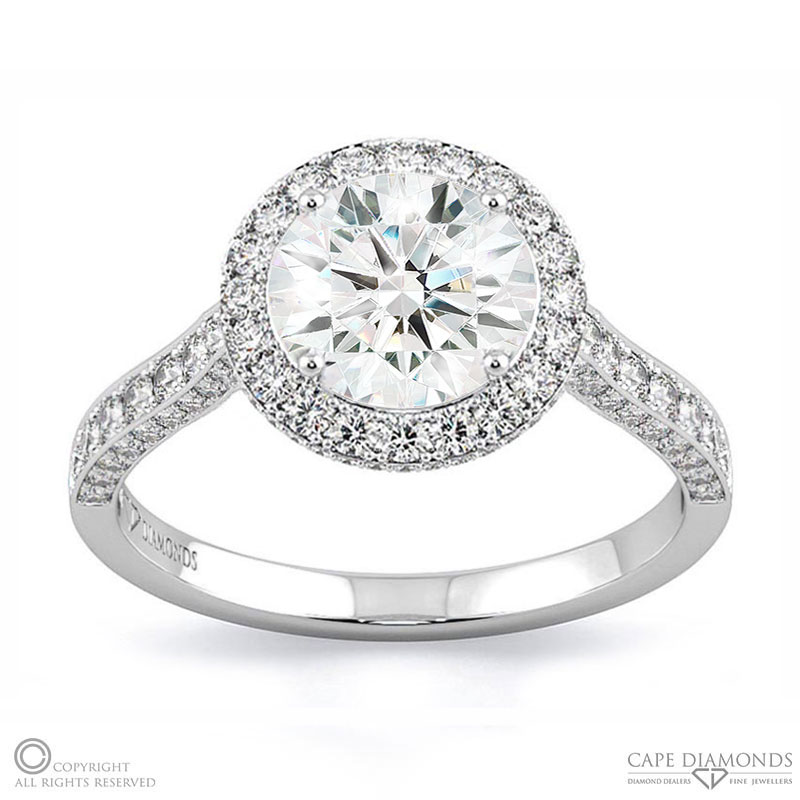 Lab Grown Diamond Encrusted Halo Engagement Ring White Gold