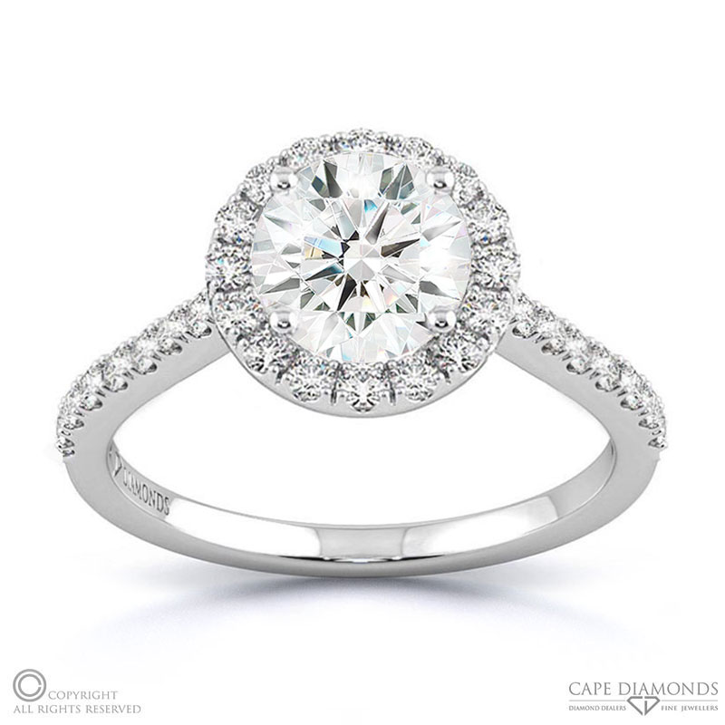 Flawless Floating Lab Grown Diamond Encrusted Halo Engagement Ring White Gold