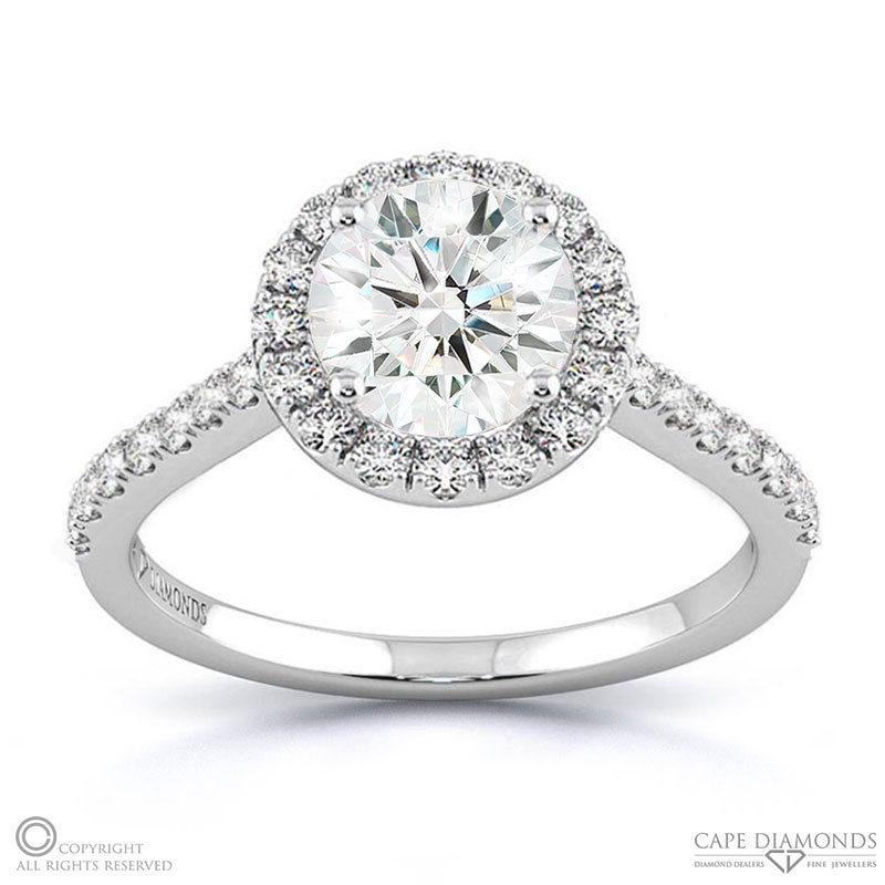 Lab Grown Diamond Round Halo Side Stones Engagement Ring White Gold