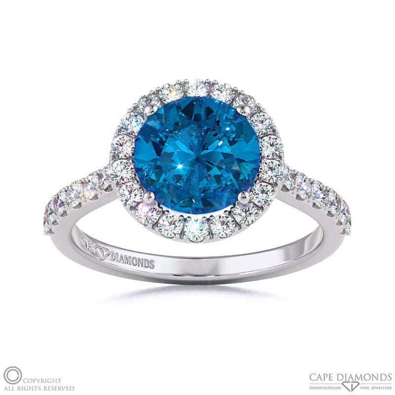 Sapphire Round Halo Engagement Ring White Gold