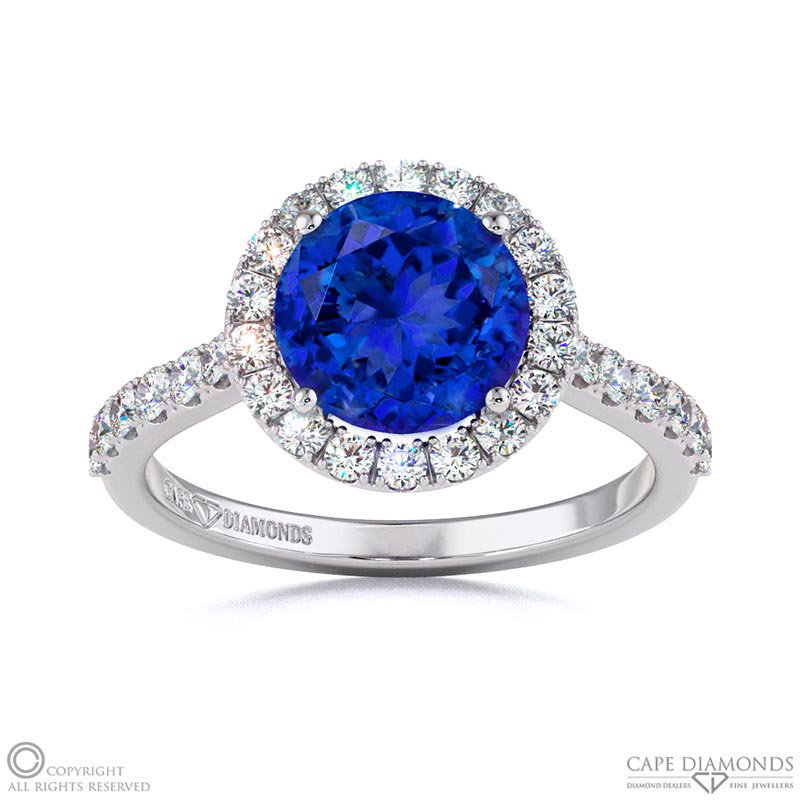 Tanzanite Round Halo Engagement Ring White Gold