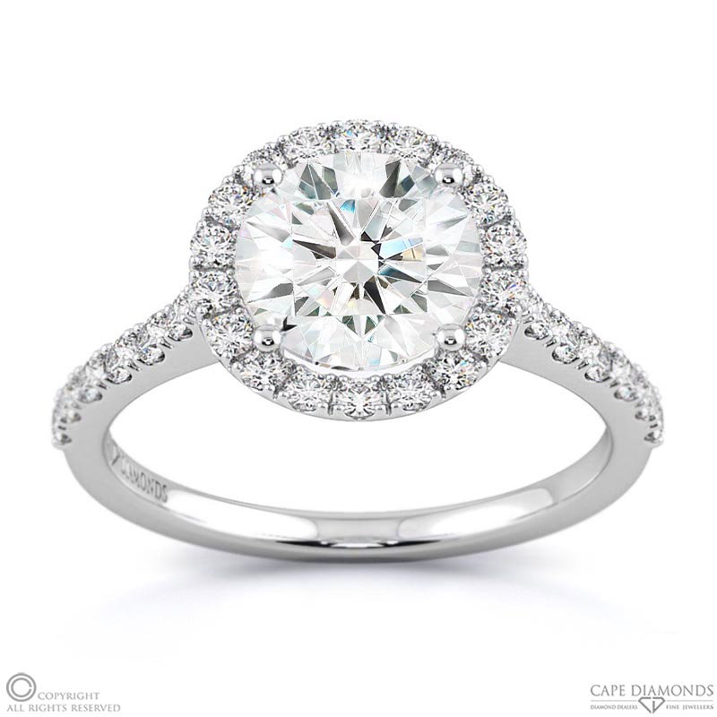 Round Halo Pave Lab Grown Diamond Engagement Ring White Gold