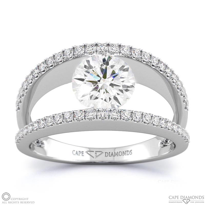 Pave’ Split Band Lab Grown Diamond Engagement Ring White Gold