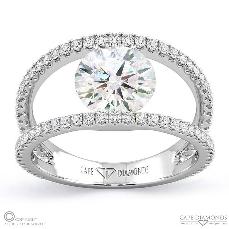 Contemporary Pavé Natural Diamond Split Band Engagement Ring White Gold