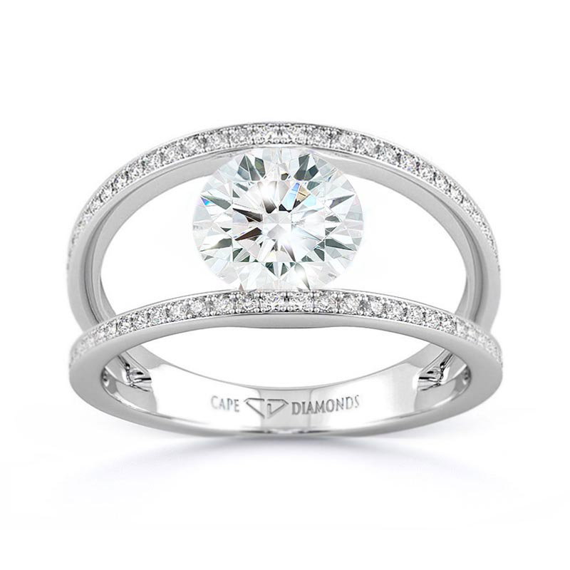Pave Lab Grown Diamond Split Band Engagement Ring White Gold