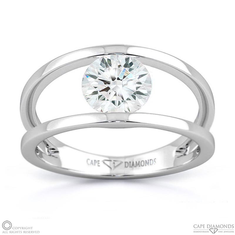 Split Band Natural Diamond Engagement Ring White Gold