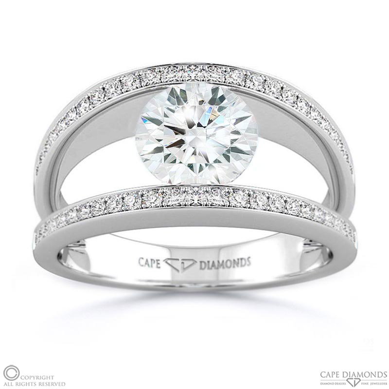 Split Band Natural Diamond Engagement Ring White Gold