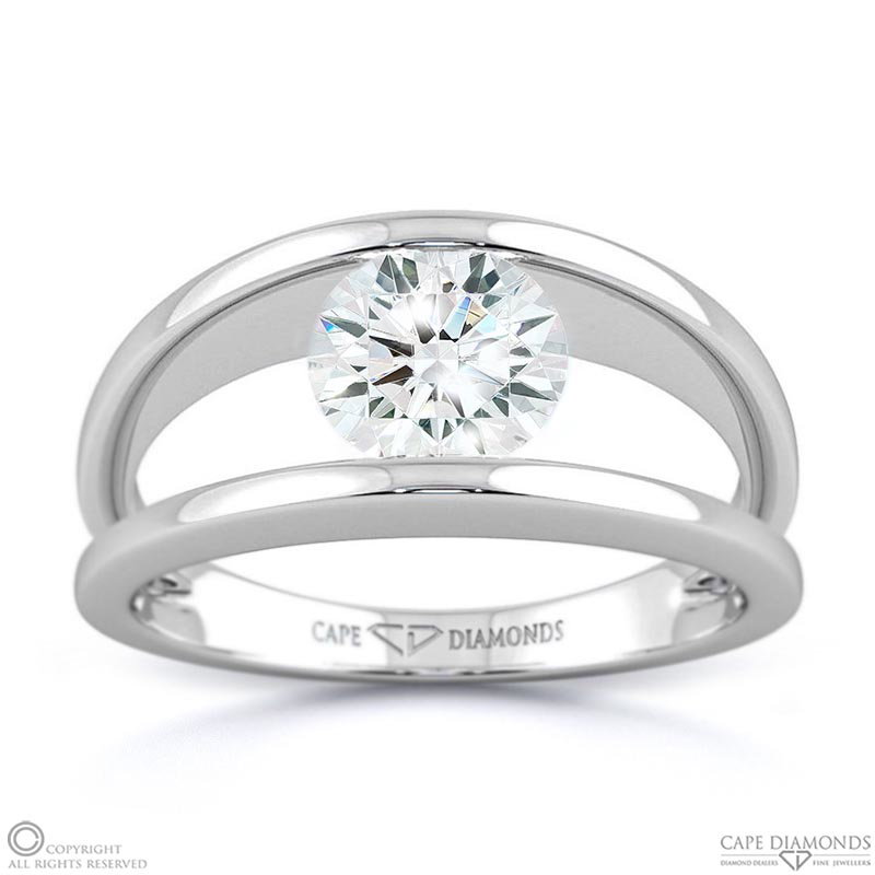 Round Solitaire Split Band Natural Diamond Engagement Ring White Gold