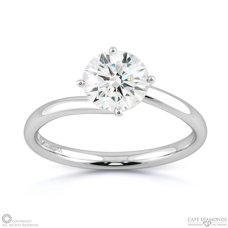 four claw twist natural diamond solitaire engagement ring white gold with 9k white gold metal and round shape diamond