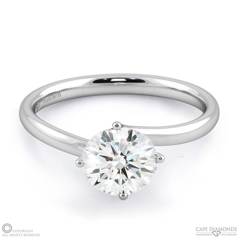 four claw twist natural diamond solitaire engagement ring white gold with 9k white gold metal and round shape diamond