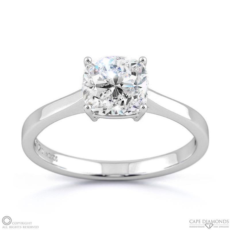 Four-Claw Cushion Solitaire Lab Grown Diamond Ring White Gold
