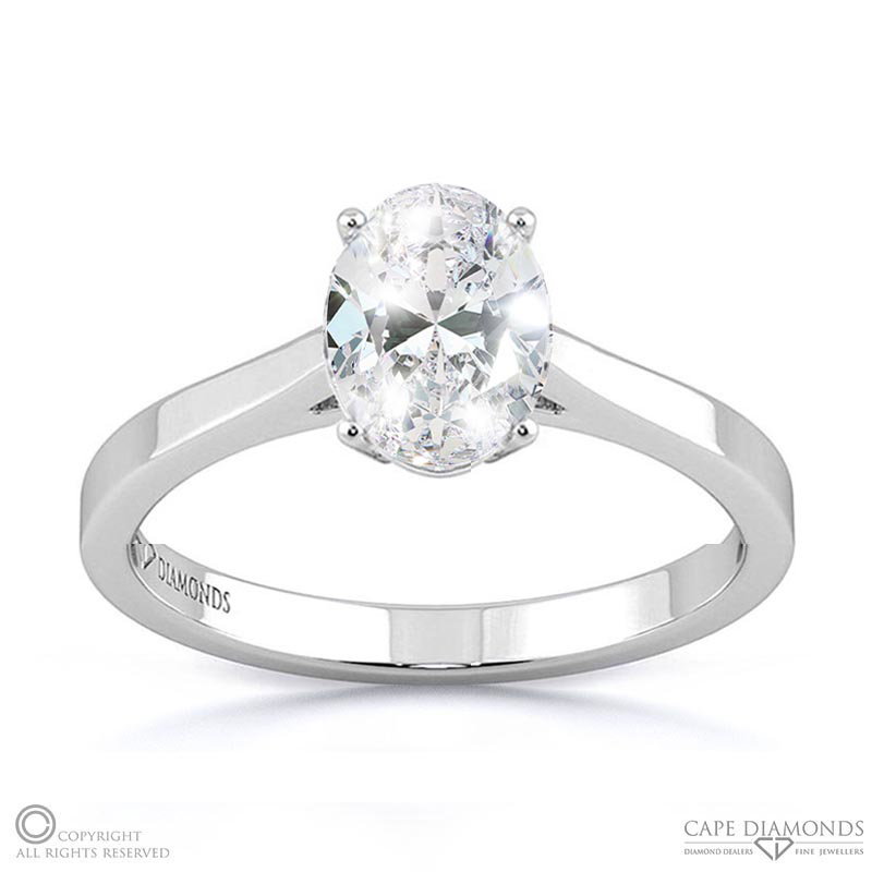 Stylish Oval Natural Diamond 4 Prong Solitaire Engagement Ring White Gold