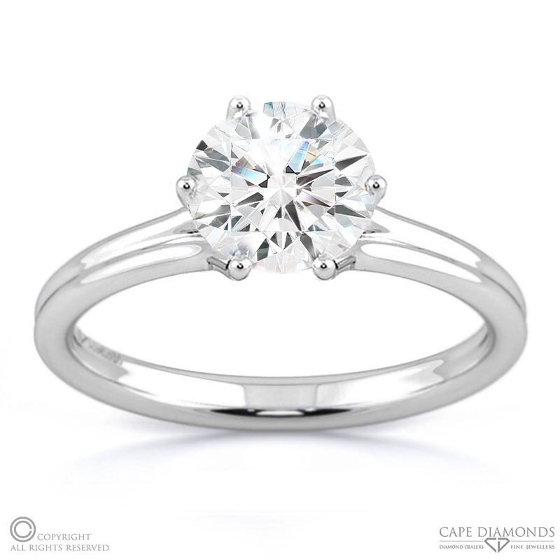 Six Claw Solitaire Natural Diamond Engagement Ring White Gold