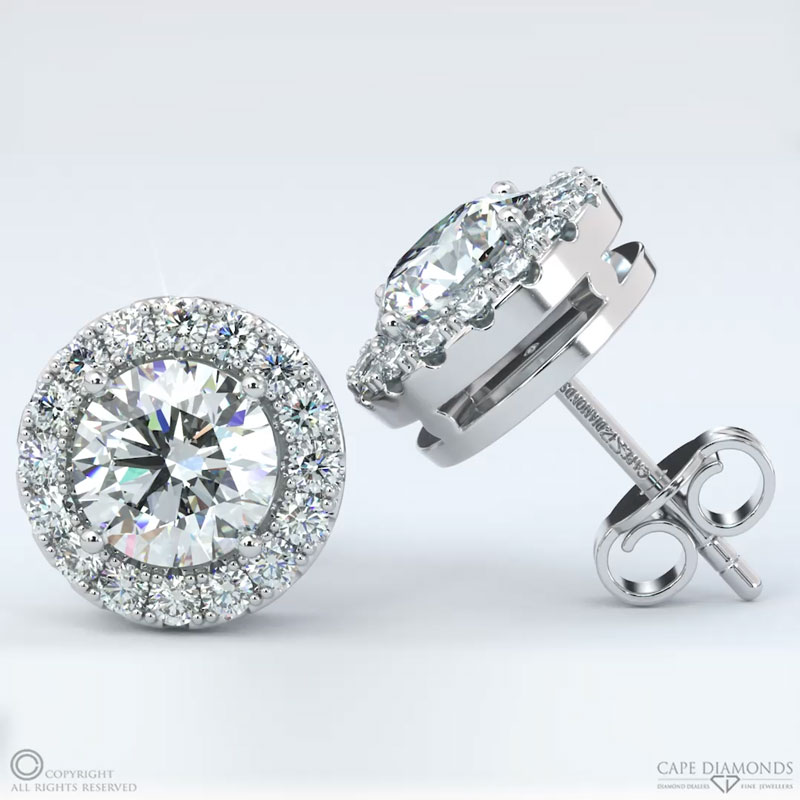Natural Diamond Halo White Gold Earrings
