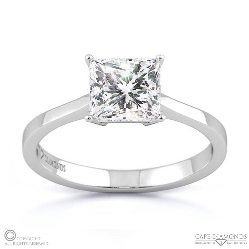 Four-Claw Princess Solitaire Lab Grown Diamond Engagement Ring White Gold