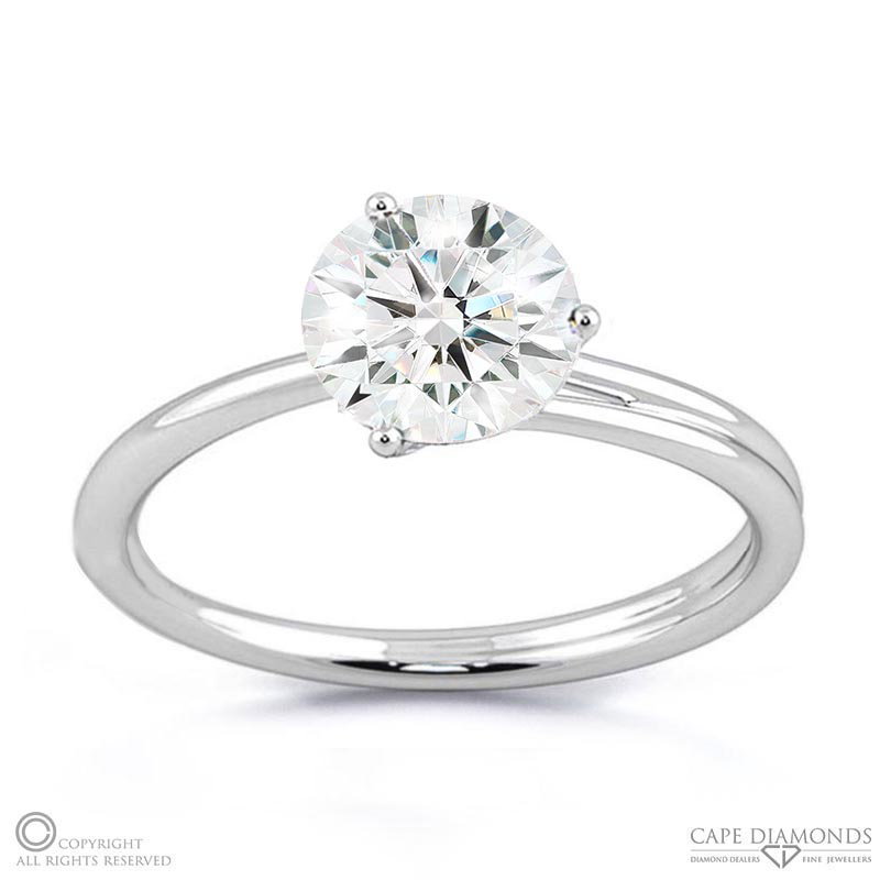 Three Claw Solitaire Twisted Grooved Natural Diamond Engagement Ring White Gold