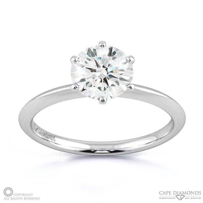 Classic Traditional 6 Claw Solitaire Natural Diamond Engagement Ring White Gold