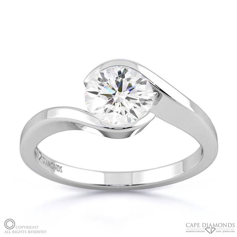 Round Twist Natural Diamond Engagement Ring White Gold