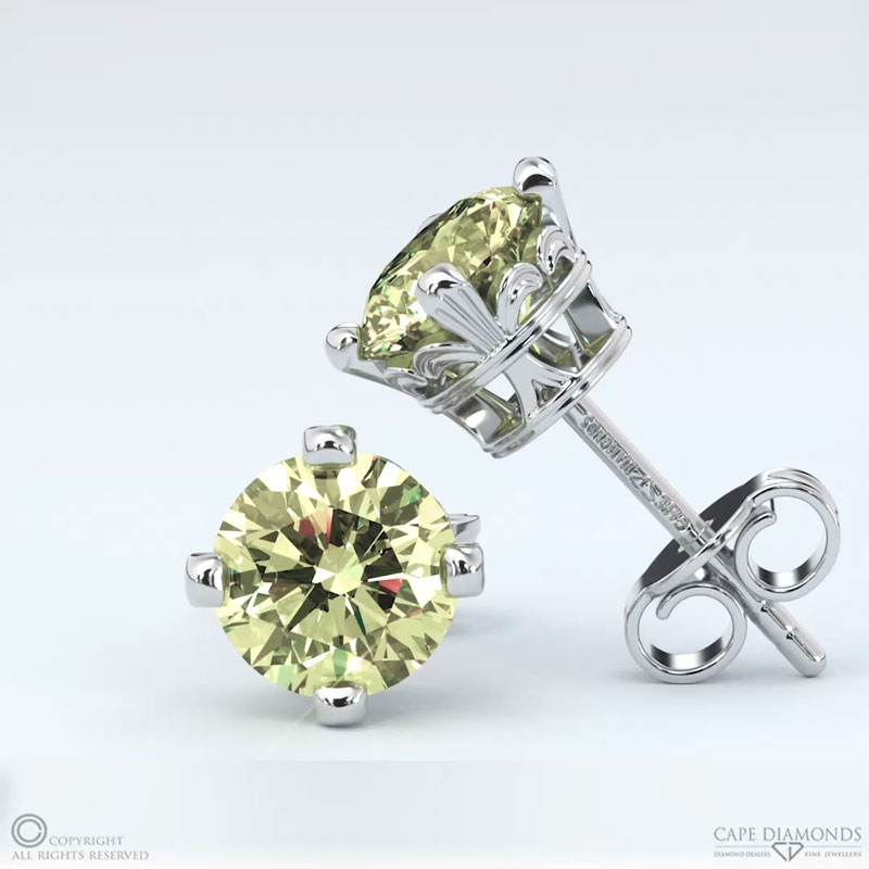 Yellow Diamond Antique White Gold Earrings