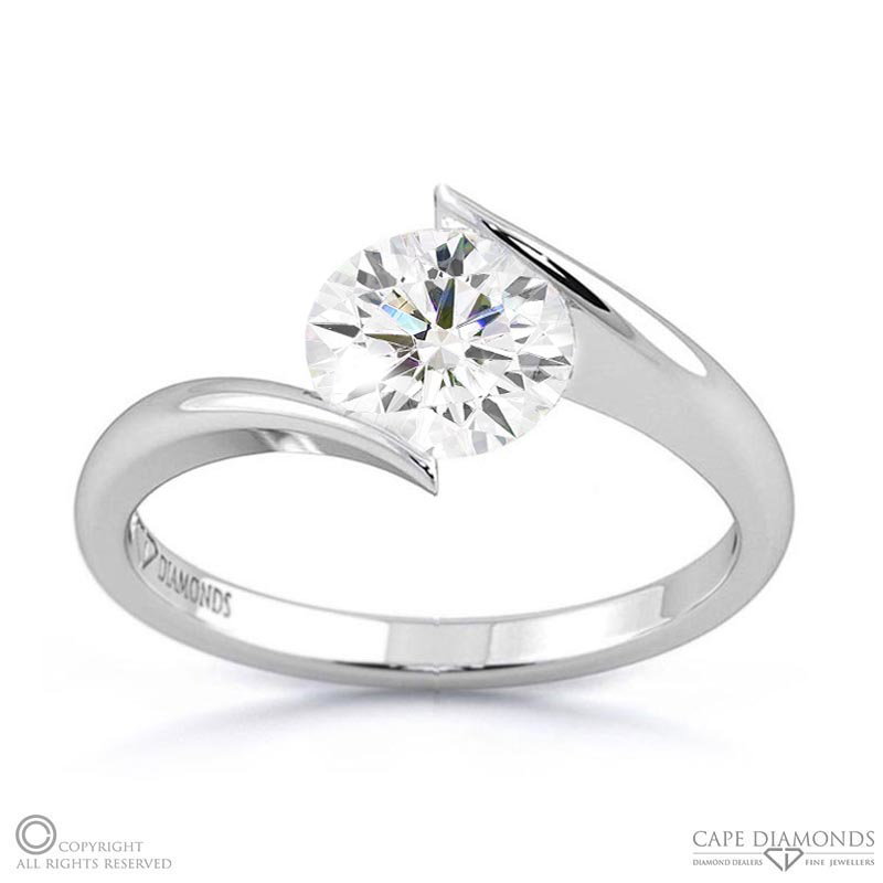 Twist Solitaire Tension Lab Grown Diamond Engagement Ring White Gold