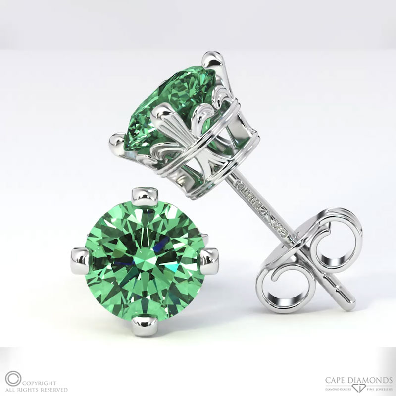 Antique Lab Green Diamond White Gold Earrings