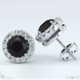 natural black diamond and small diamond halo white gold earrings with 9k white gold metal and round shape diamond
