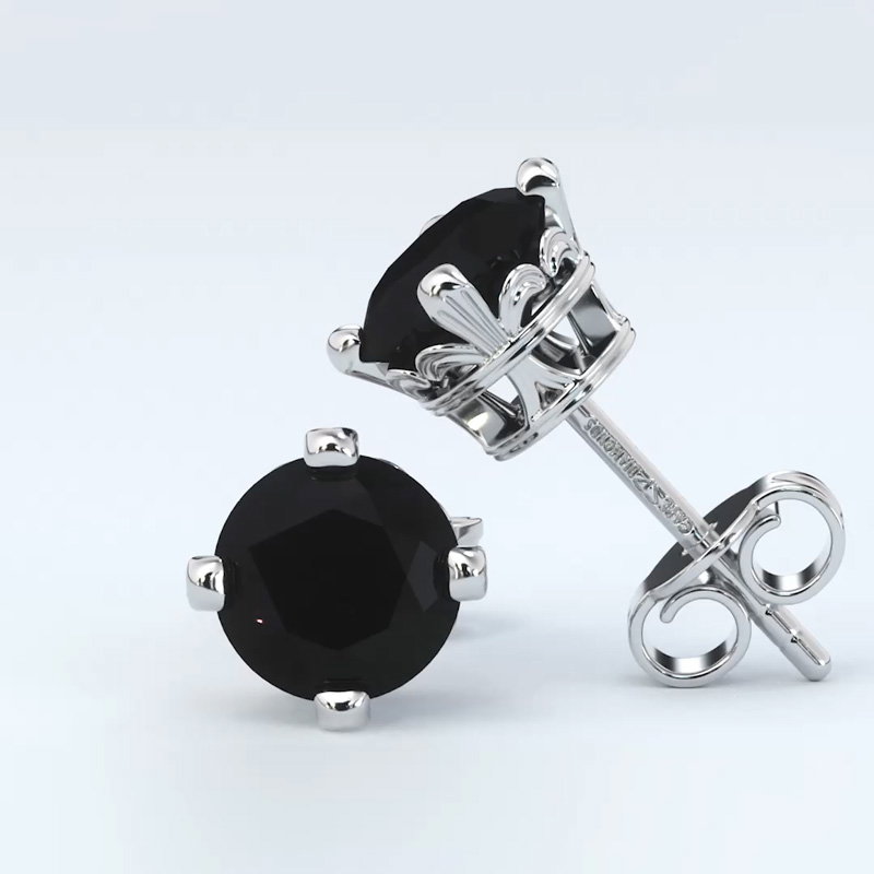 Natural Black Diamond Antique White Gold Earrings