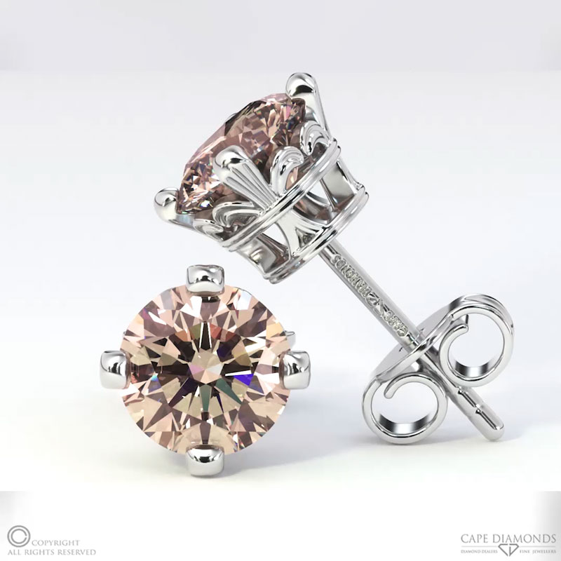 Antique Lab Pink Diamond White Gold Earrings