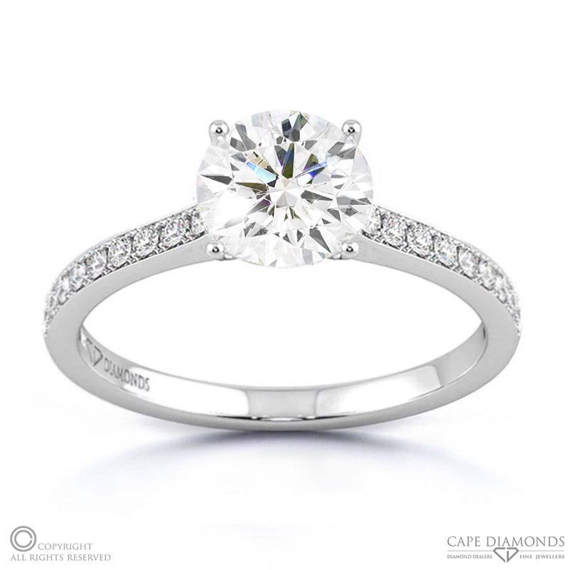 4 Claw Round Pave Band Lab Grown Diamond Engagement Ring White Gold