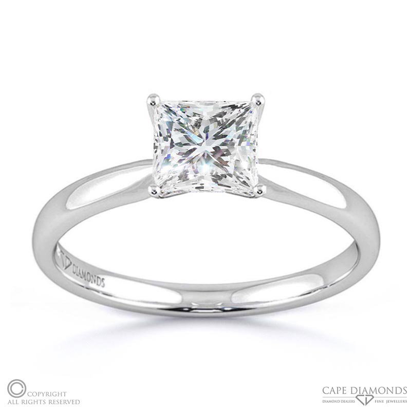 4 Claw Princess Cut Solitare Lab Grown Diamond Engagement Ring White Gold