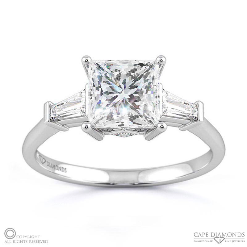 Baguette Princess Trilogy Lab Grown Diamond Engagement Ring White Gold