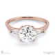 trilogy round lab grown diamond engagement ring rose gold with baguette side lab grown diamonds with 18k rose gold metal and round shape diamond