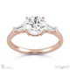 trilogy round lab grown diamond engagement ring rose gold with baguette side lab grown diamonds with 18k rose gold metal and round shape diamond