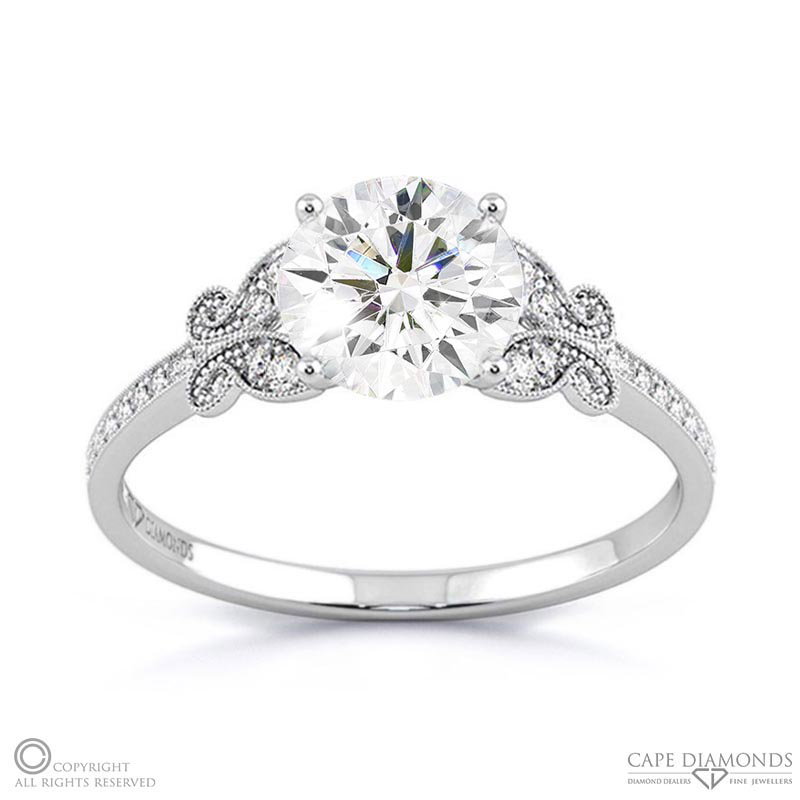 Butterfly Natural Diamond Engagement Ring White Gold