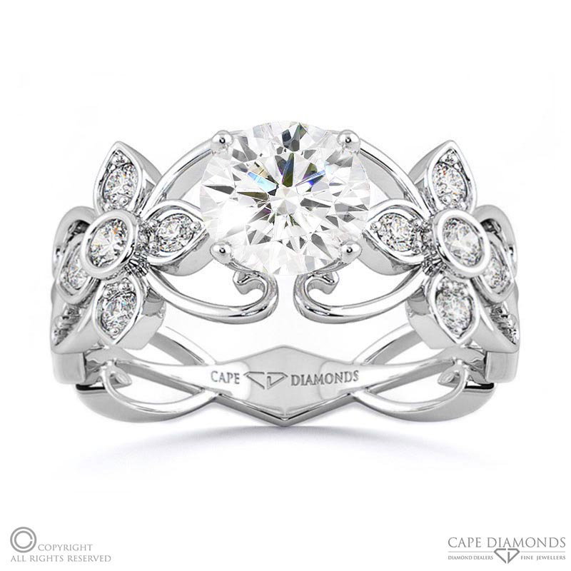 Four Claw Solitaire Filigree Lab Grown Diamond Engagement Ring White Gold