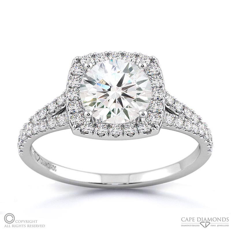 A Split Band Halo Engagement Ring White Gold