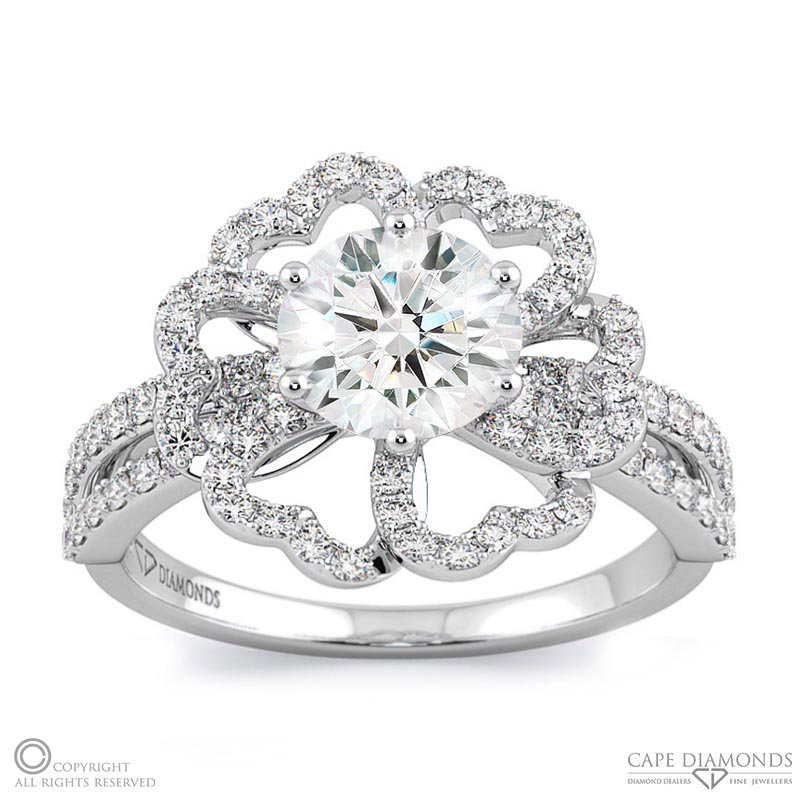 The Petal Heart Halo Natural Diamond Engagement Ring White Gold