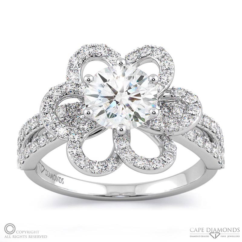 Heart Halo Split Band Lab Grown Diamond Engagement Ring White Gold