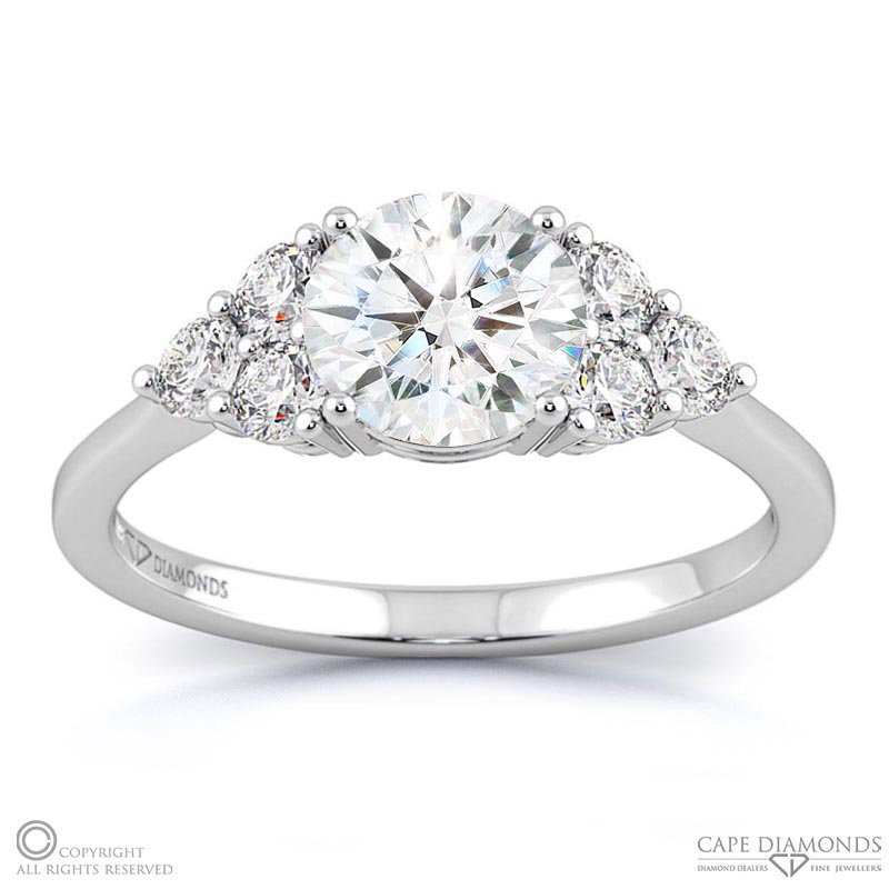 Multi Stone Cluster Engagement Ring White Gold