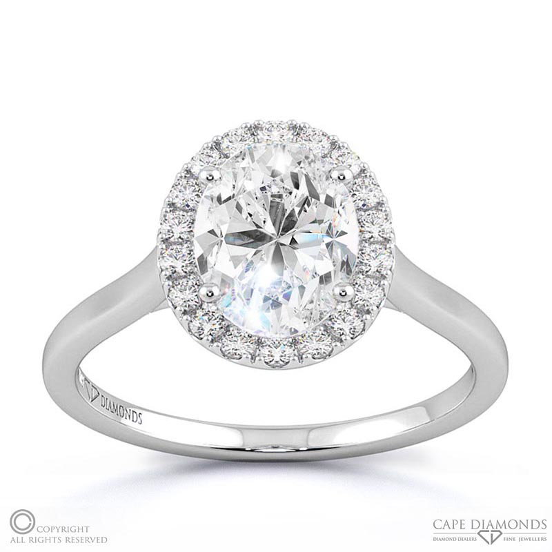 Oval Halo Pave Setting Lab Grown Diamond Engagement Ring White Gold