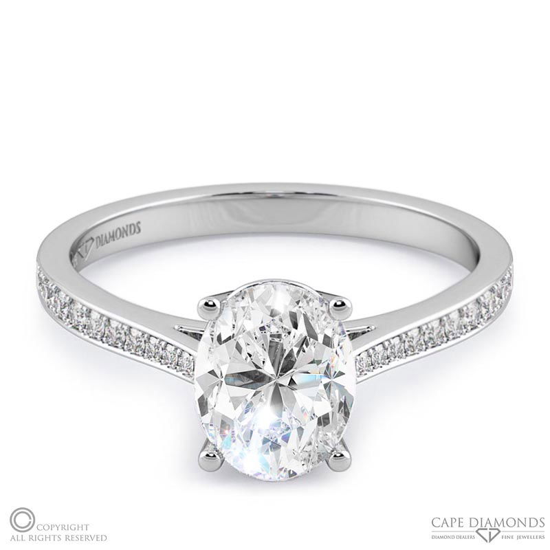 oval solitaire natural diamond pavé ring white gold with 9k white gold metal and oval shape diamond