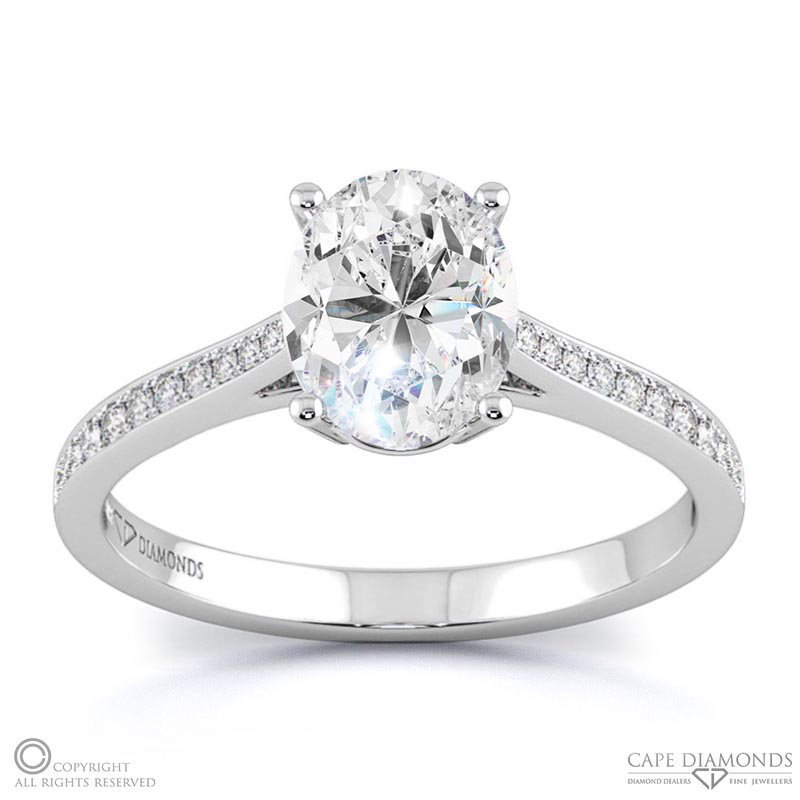 Oval Solitaire Lab Grown Diamond Pavé Ring White Gold