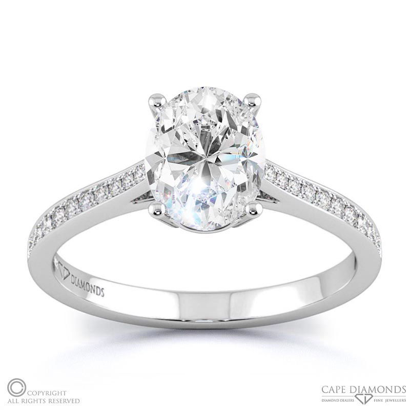 oval solitaire natural diamond pavé ring white gold with 9k white gold metal and oval shape diamond