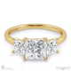 princess cut trilogy lab grown diamond engagement ring yellow gold with 9k yellow gold metal and princess shape diamond