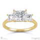 princess cut trilogy lab grown diamond engagement ring yellow gold with 9k yellow gold metal and princess shape diamond