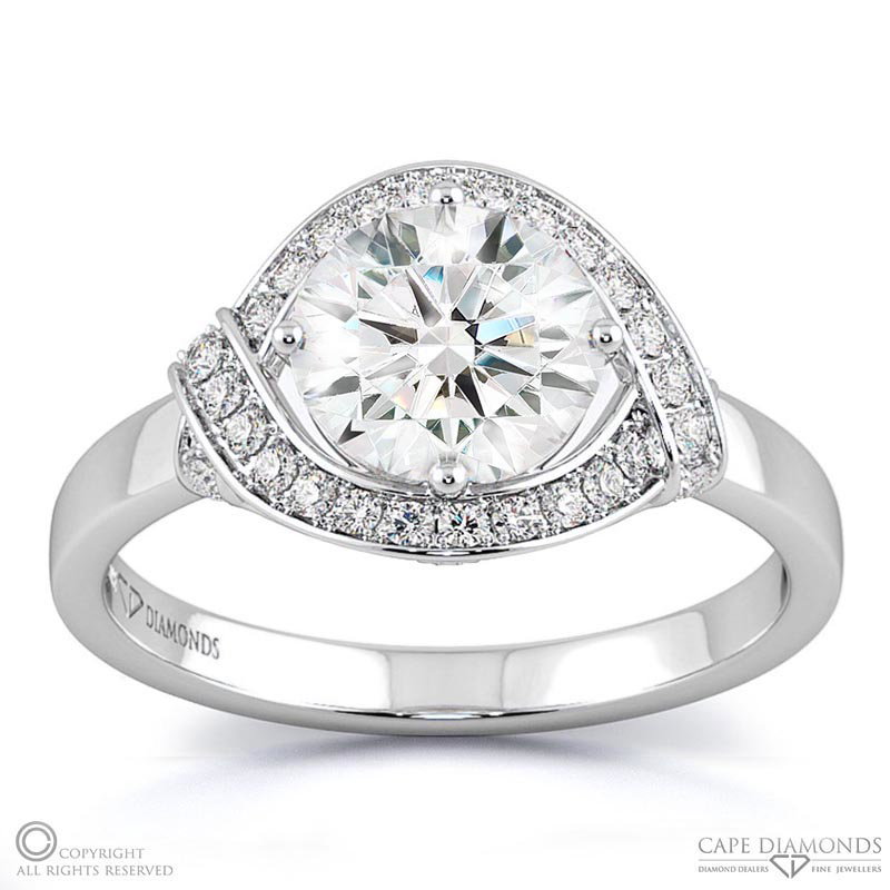 Round Pave Overlap Halo Lab Grown Diamond Engagement Ring White Gold