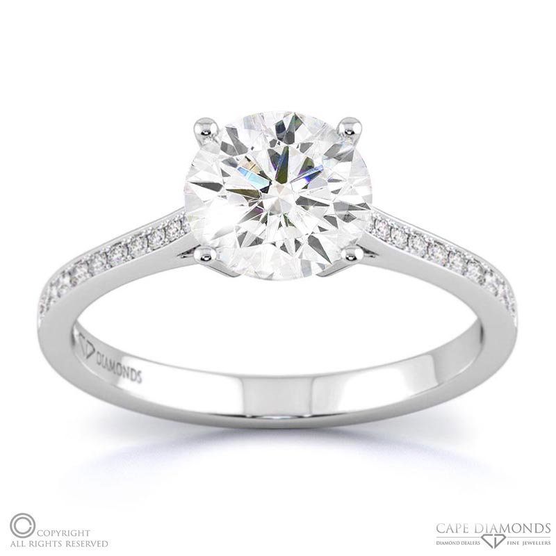 Four Claw Pave Band Lab Grown Diamond Engagement Ring White Gold