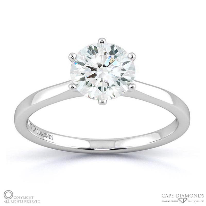 Round Solitaire 6 Claw Lab Grown Diamond Engagement Ring White Gold