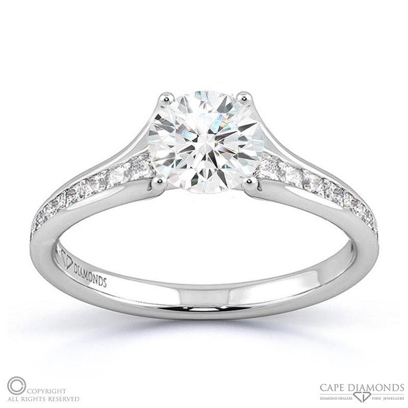 Round Tension Set 4 Claw Channel Pave Natural Diamond Engagement Ring White Gold