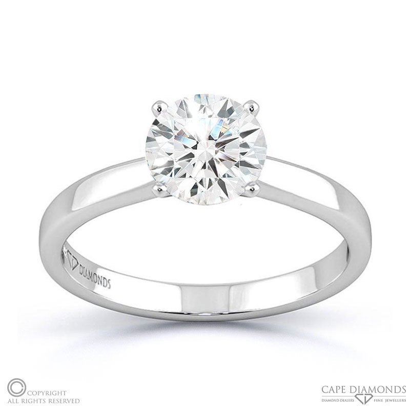 Round Lab Grown Diamond Straight 4-claw Setting Engagement Ring White Gold